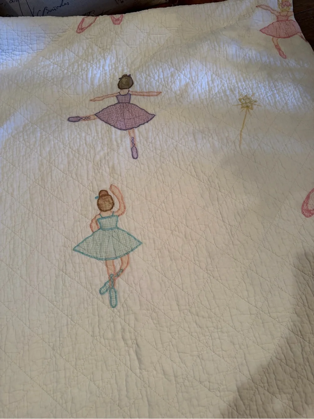 Pem-America Ballet Ballerina Quit Twin Size Pink Gingham Pastel Scalloped Edge